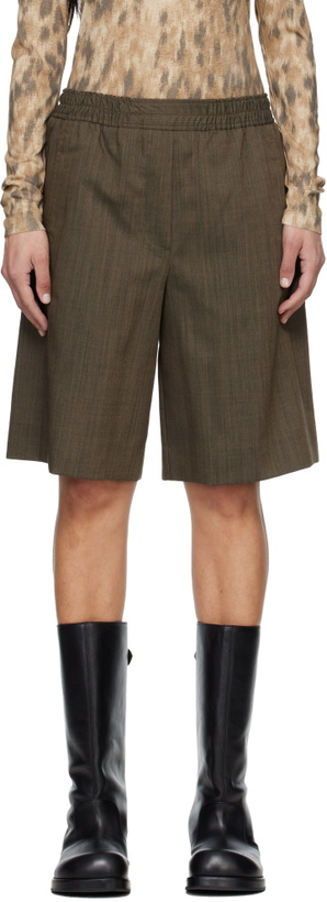 Photo: GANNI Brown Light Wool Melange Boxer Shorts