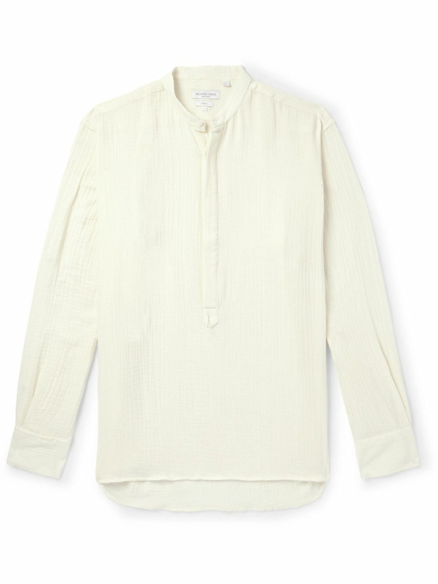 Photo: Richard James - Grandad-Collar Cotton-Seersucker Half-Placket Shirt - Neutrals