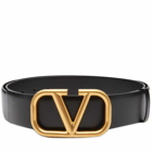 Valentino Men's V Logo Buckle Belt in Black