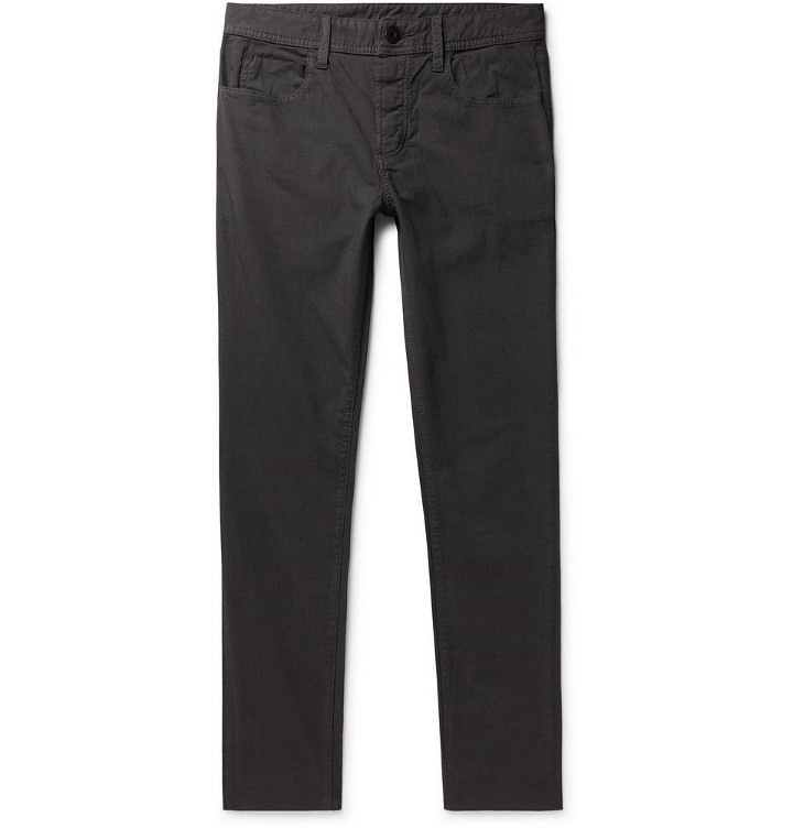 Photo: James Perse - Dark-Grey Slim-Fit Pigment-Dyed Stretch-Cotton Trousers - Dark gray