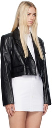 Recto Black Cropped Faux-Leather Jacket