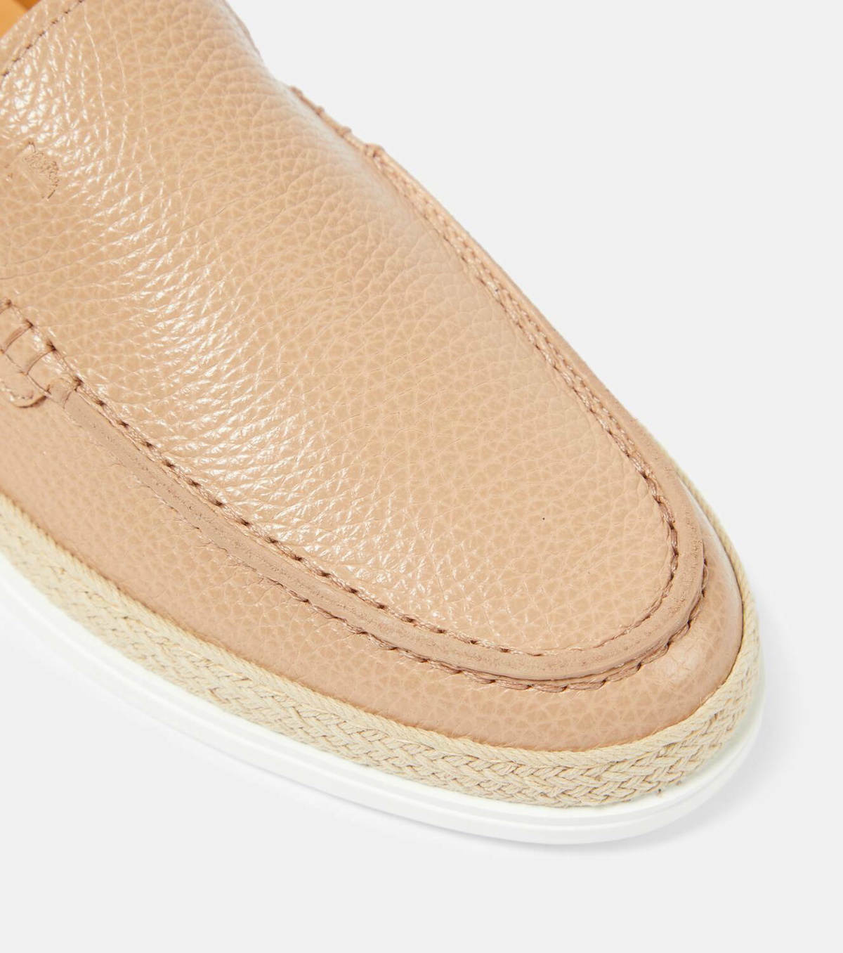 Tod\'s Tan Leather Slip-On Rafia Trimmed Loafers with Yellow Stripe Accents 11 TOD main image 3