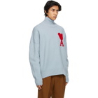 AMI Alexandre Mattiussi SSENSE Exclusive Blue Oversize Ami De Coeur Turtleneck