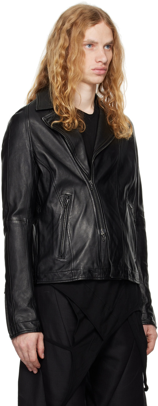 Julius Black Grained Leather Jacket