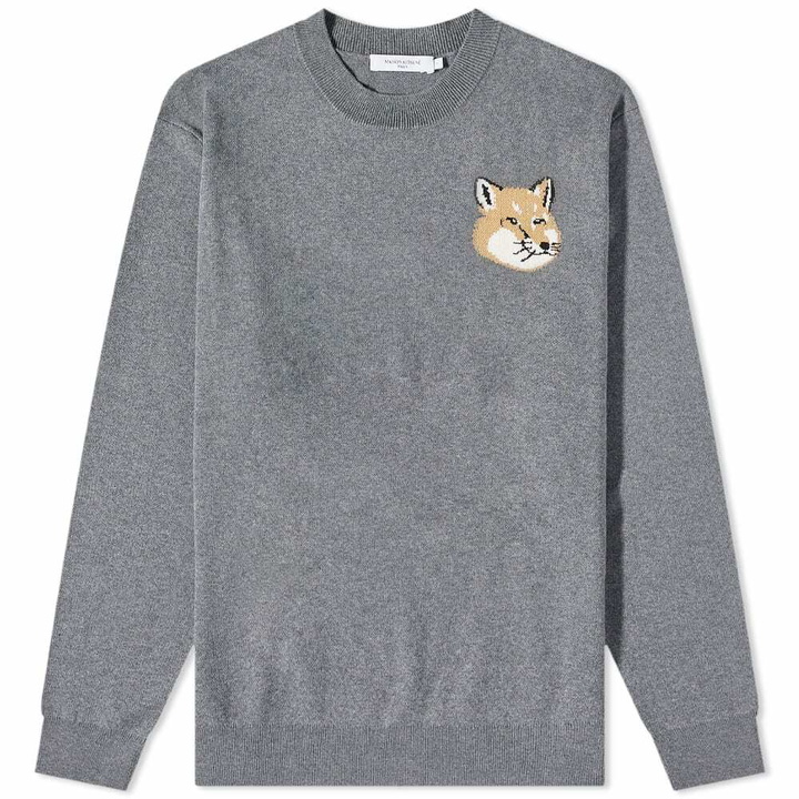 Photo: Maison Kitsuné Men's Mini Fox Head Intarsia Comfort Knit in Dark Grey Melange