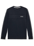 HUGO BOSS - Logo-Embroidered Tech Cotton-Blend Jersey Sweatshirt - Blue
