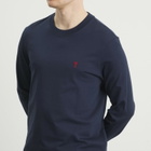 AMI Paris Men's Red Ami De Coeur Long Sleeve T-Shirt in Bleu Nuit