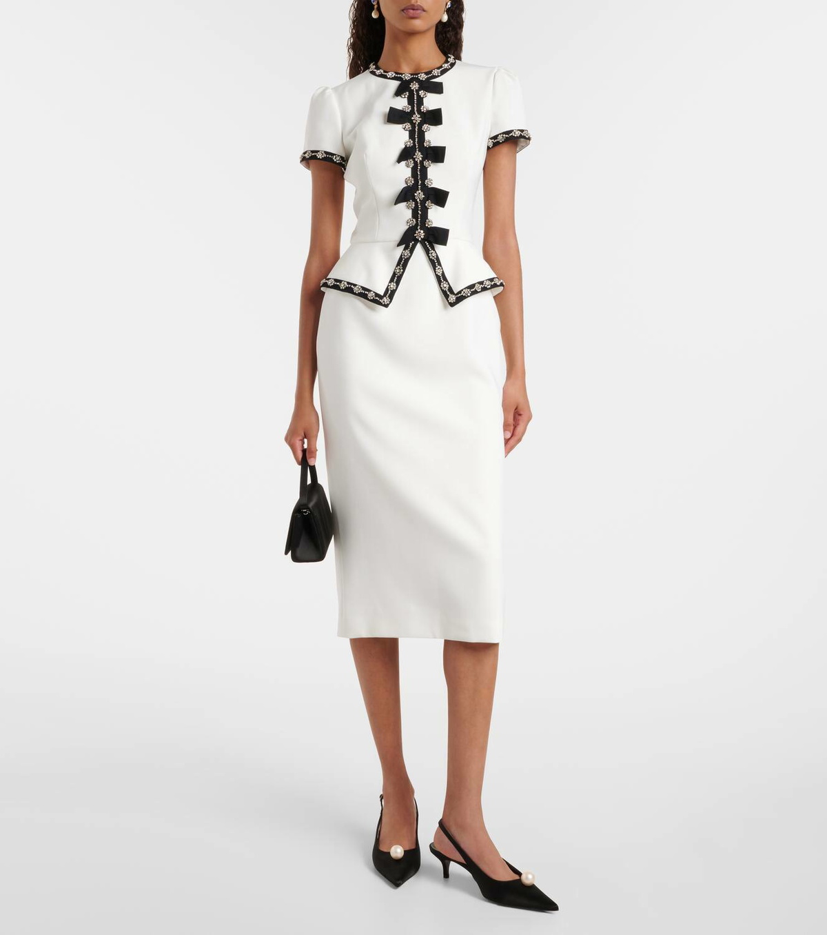 jenny packham midi dress Jenny Packham Honeybee Grosgrain-trimmed Crystal-embellished Crepe Peplum Midi Dress - Women - Off-white Dresses