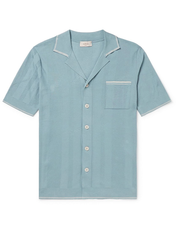 Photo: Altea - Flat Coast Slim-Fit Camp-Collar Ribbed Cotton Shirt - Blue