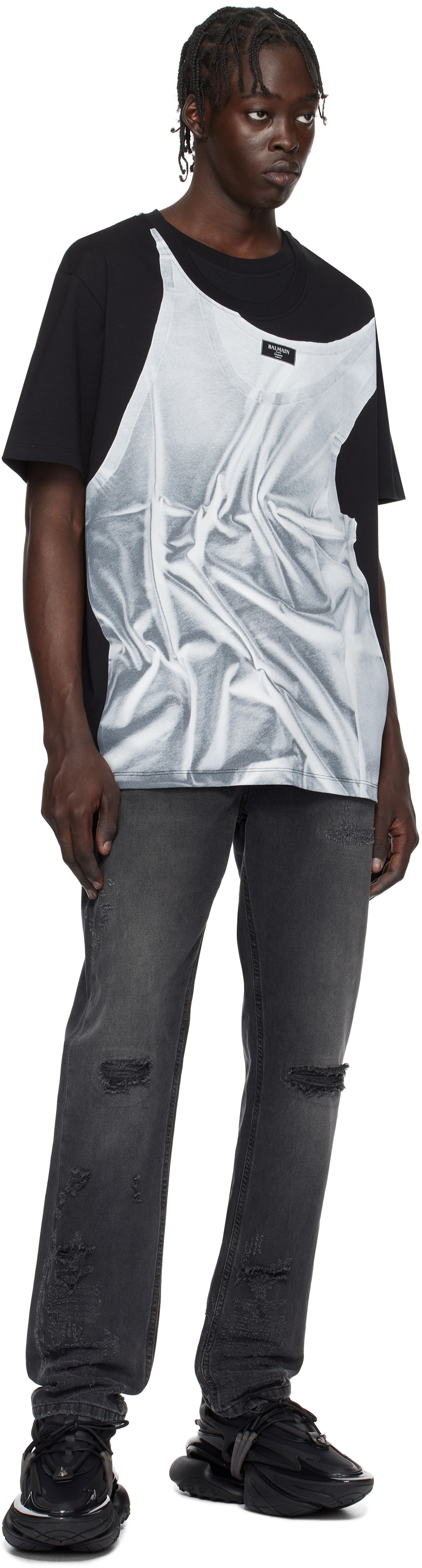 Balmain Black Tank Top Print T-shirt