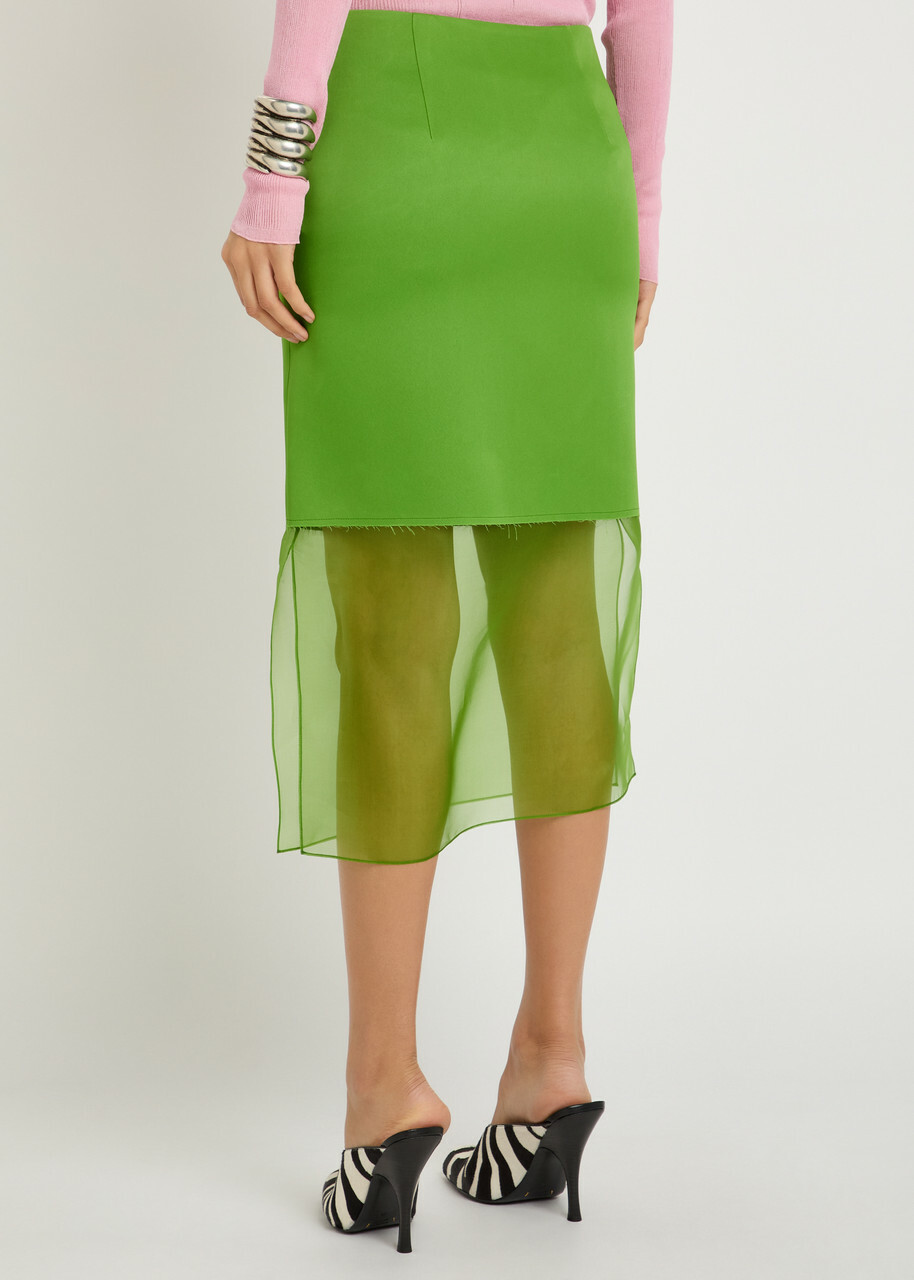 Khaite Sybil Layered Effect Satin Skirt Green