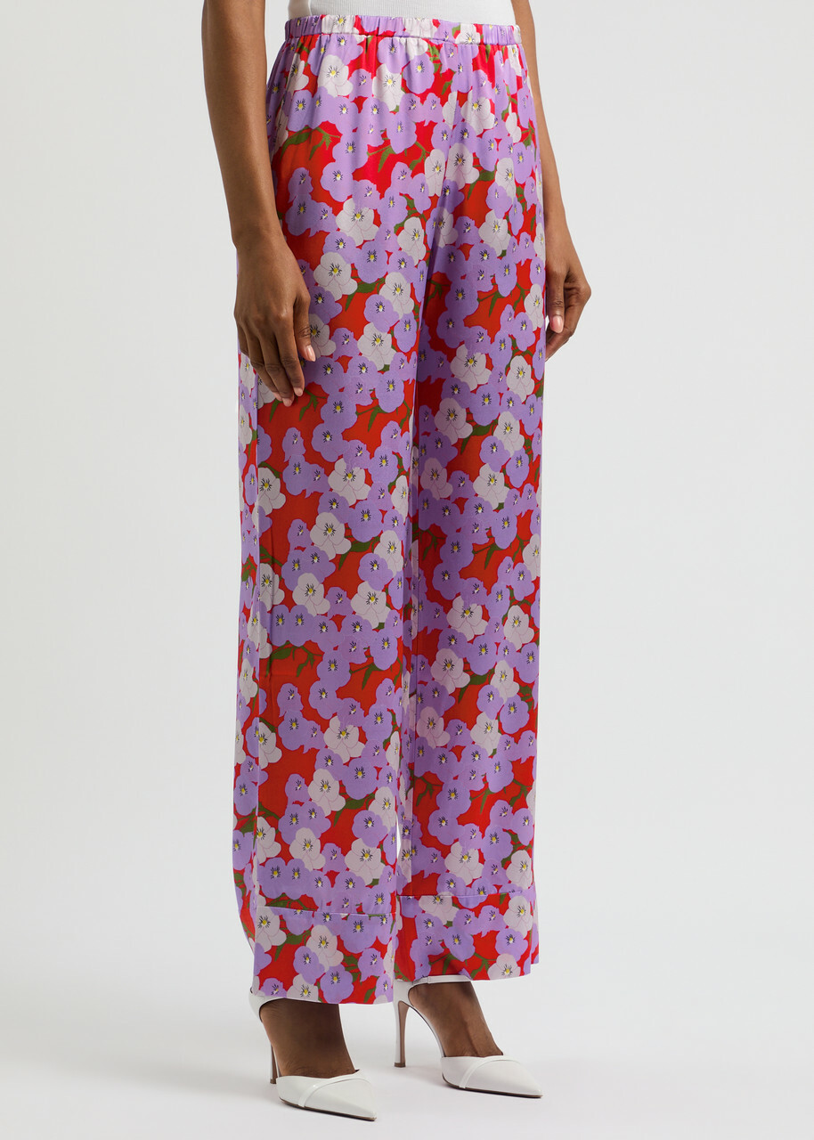 Bernadette Louis Floral-print Silk-satin Trousers Red
