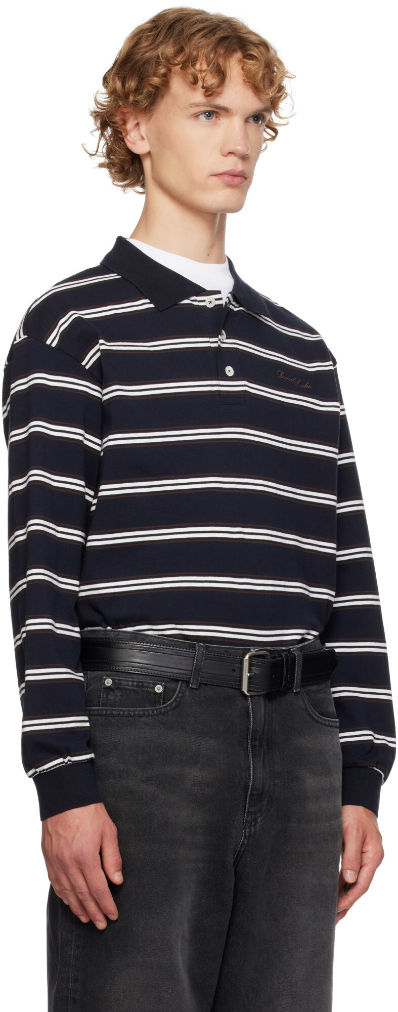 Dunst Navy Stripe Collared Polo