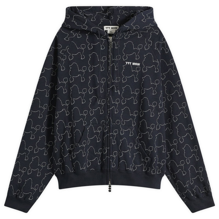 Photo: TTT MSW Men's Dog Embroidery Zip Hoodie in Navy