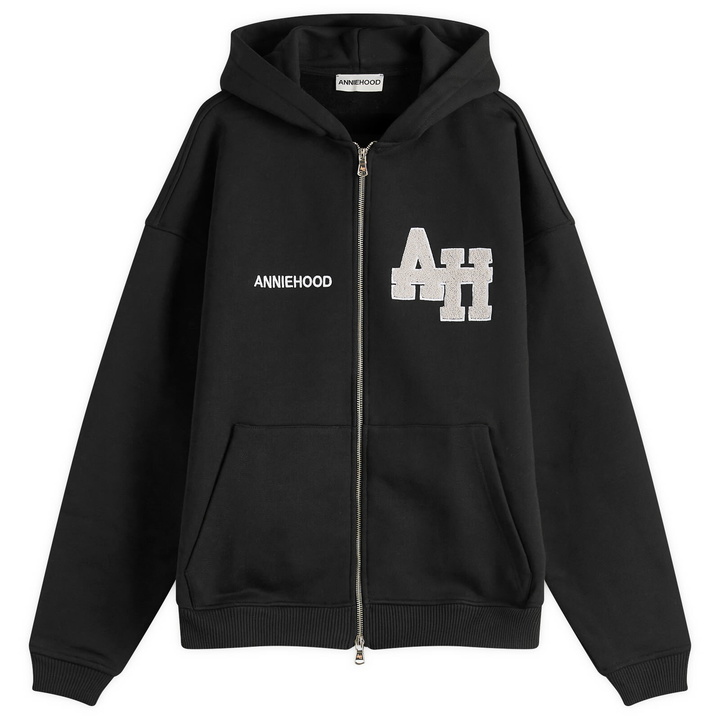 Photo: ANNIE HOOD Men's College Zip Hoodie in Black