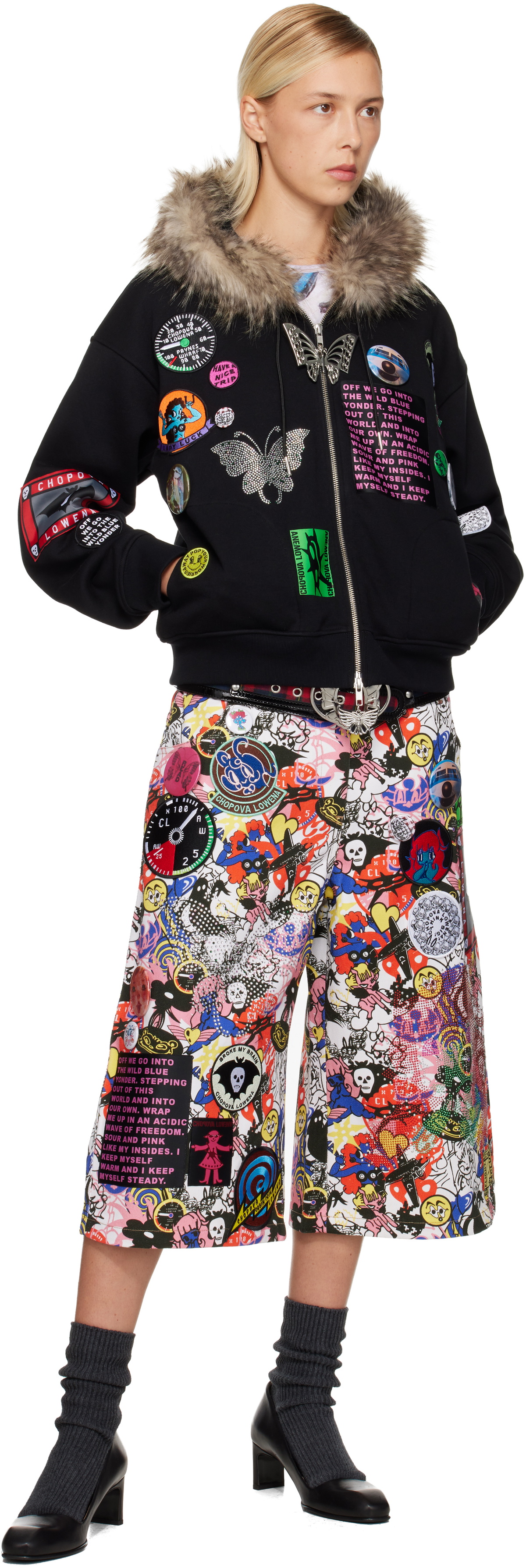 Chopova Lowena Black Fuz Zip Hoodie