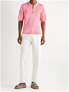 INIS MEÁIN - Knitted Linen and Cotton-Blend Half-Zip Polo Shirt - Pink