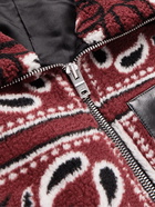 AMIRI - Leather-Trimmed Bandana-Print Fleece Jacket - Burgundy