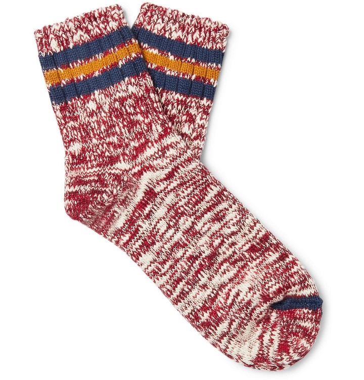 Photo: Thunders Love - Athletic Striped Mélange Cotton-Blend Socks - Red