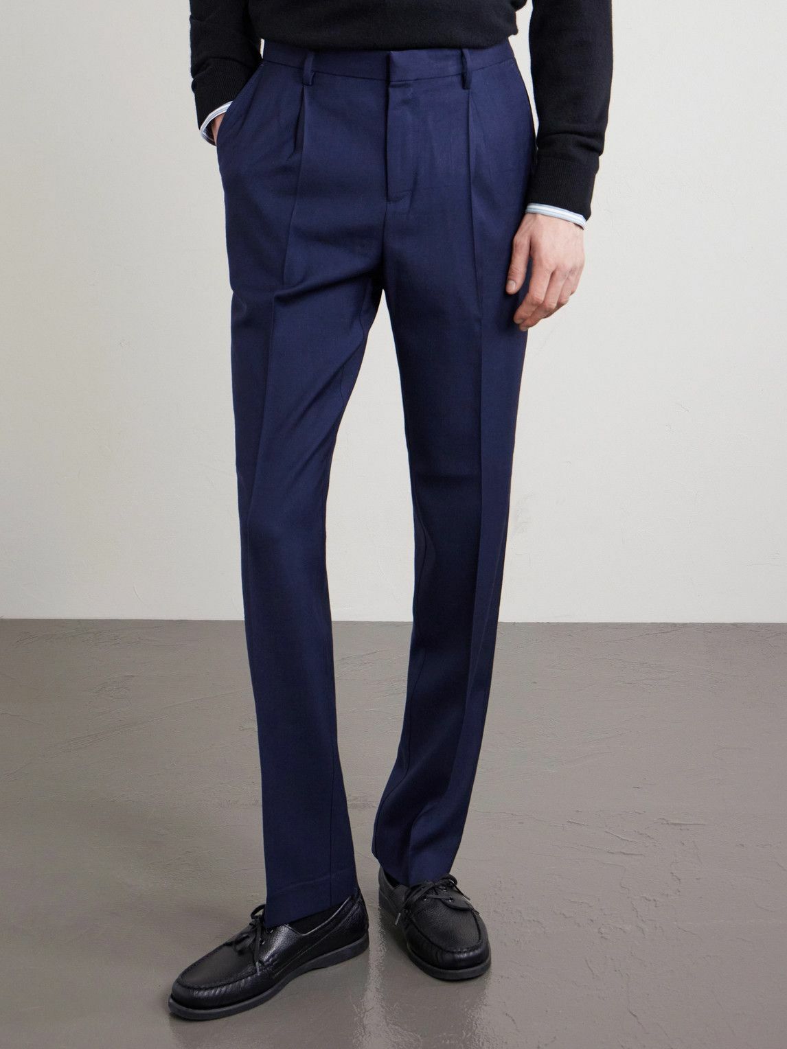 Sunspel - Tapered Pleated Virgin Wool-Twill Trousers - Blue