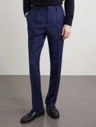 Sunspel - Tapered Pleated Virgin Wool-Twill Trousers - Blue