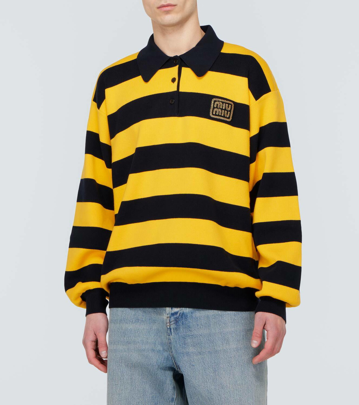 Miu Miu Striped cotton-blend polo sweater
