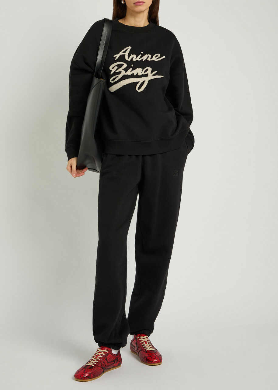 Anine Bing Miles Logo-appliquéd Cotton Sweatshirt Black