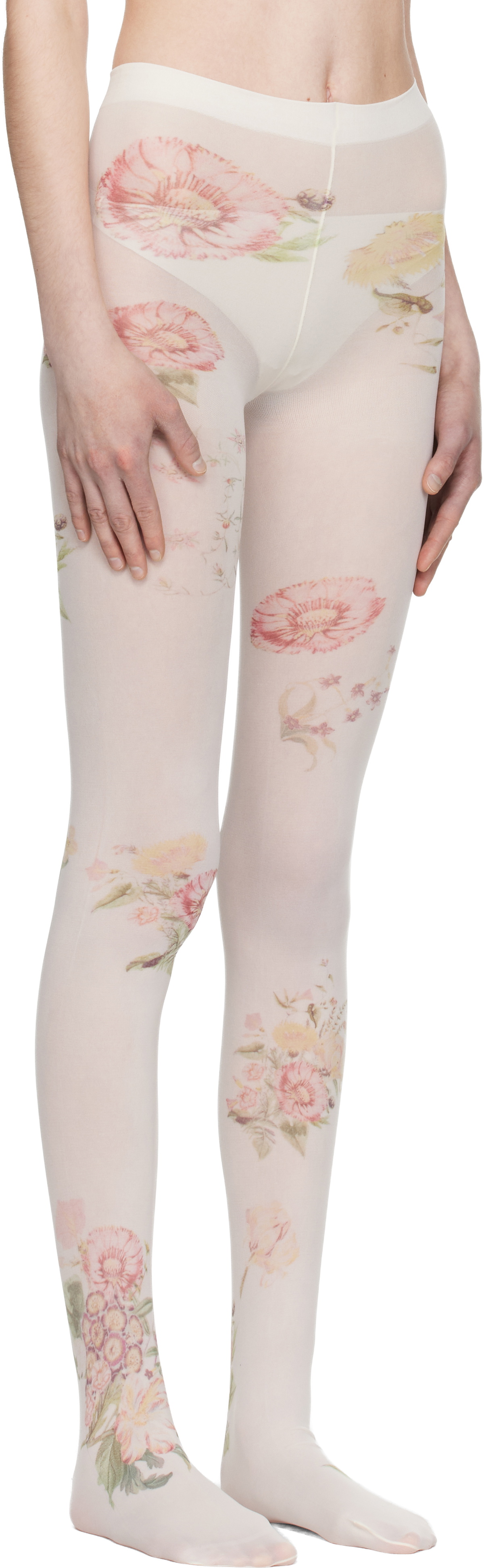 OPEN YY Off-White Floral Tights