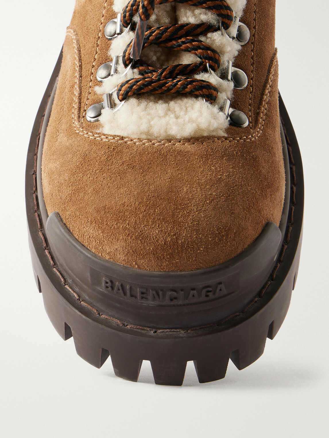 Balenciaga - Shearling-Trimmed Suede Boots - Brown