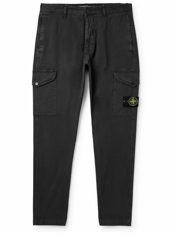 Photo: Stone Island - Tapered Logo-Appliquéd Cotton-Blend Cargo Trousers - Gray