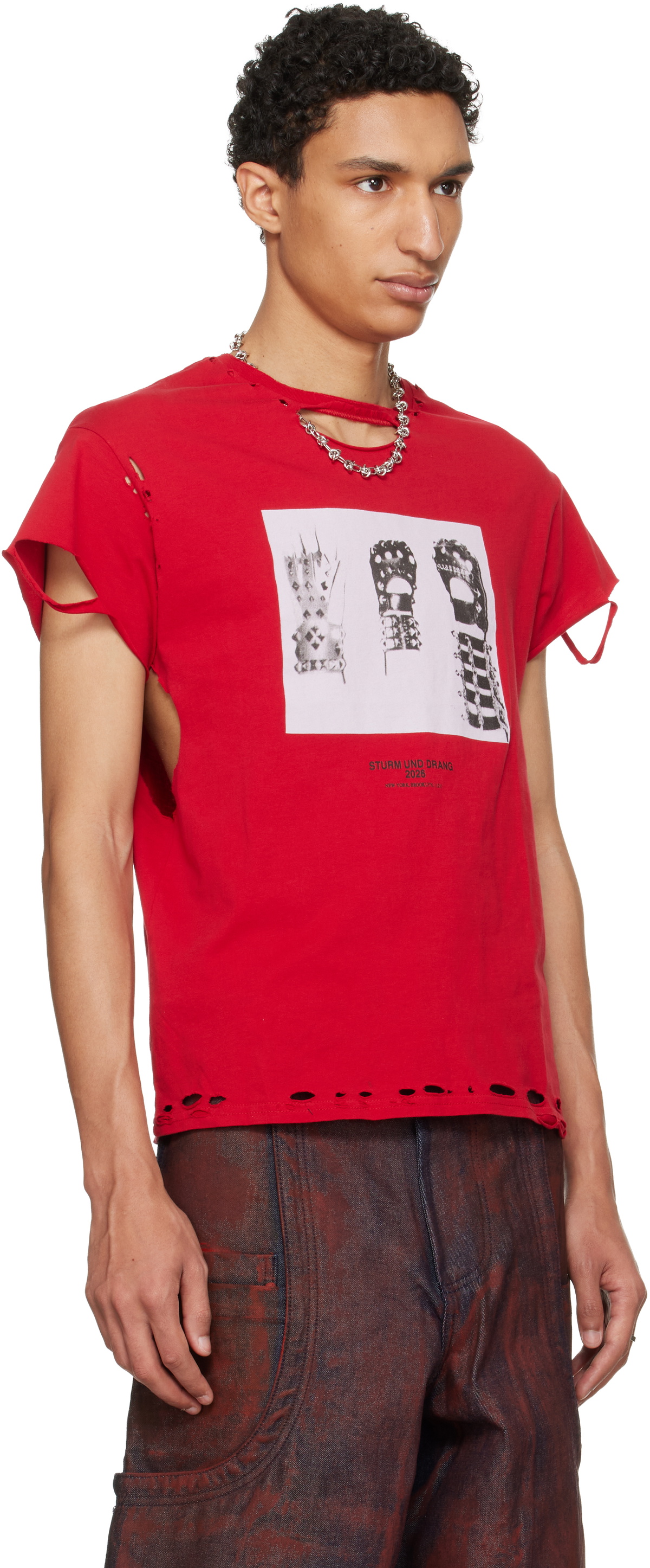 HYACYN Red EET Distressed Gloves T-shirt