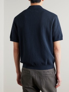 NN07 - Gustav 600160 Textured Organic Cotton Zip-Up Polo Shirt - Blue