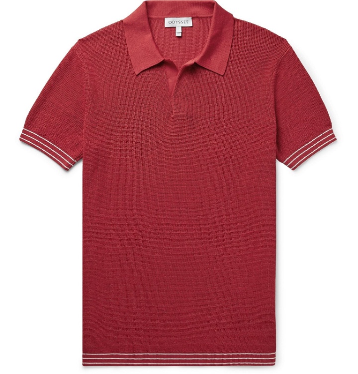 Photo: Odyssee - Foret Slim-Fit Knitted Cotton Polo Shirt - Red