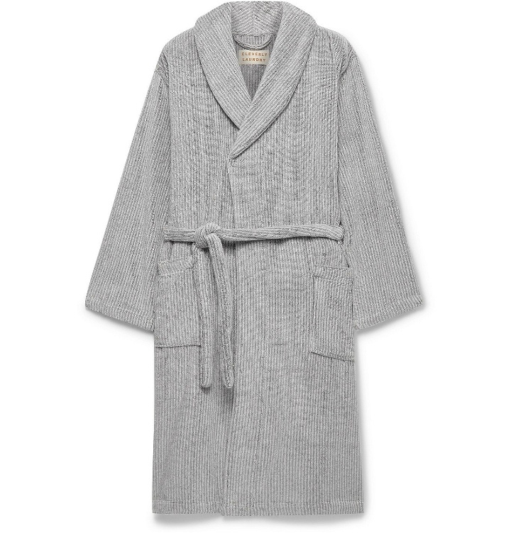 Photo: Cleverly Laundry - Pinstriped Cotton-Terry Robe - Gray