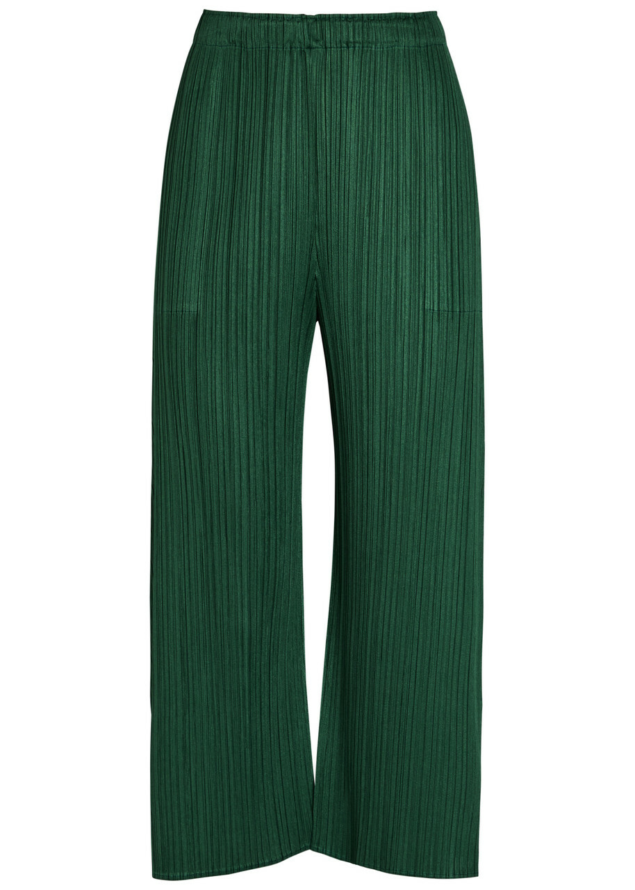 Pleats Please Issey Miyake Pleated Wide-leg Woven Trousers Dark Green