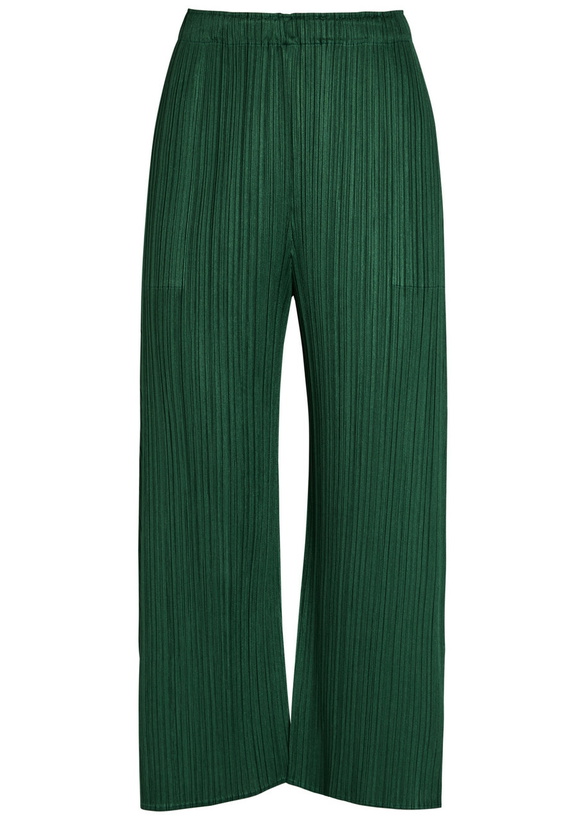 Photo: Pleats Please Issey Miyake Pleated Wide-leg Woven Trousers Dark Green