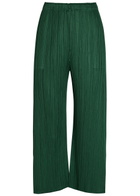 Pleats Please Issey Miyake Pleated Wide-leg Woven Trousers Dark Green