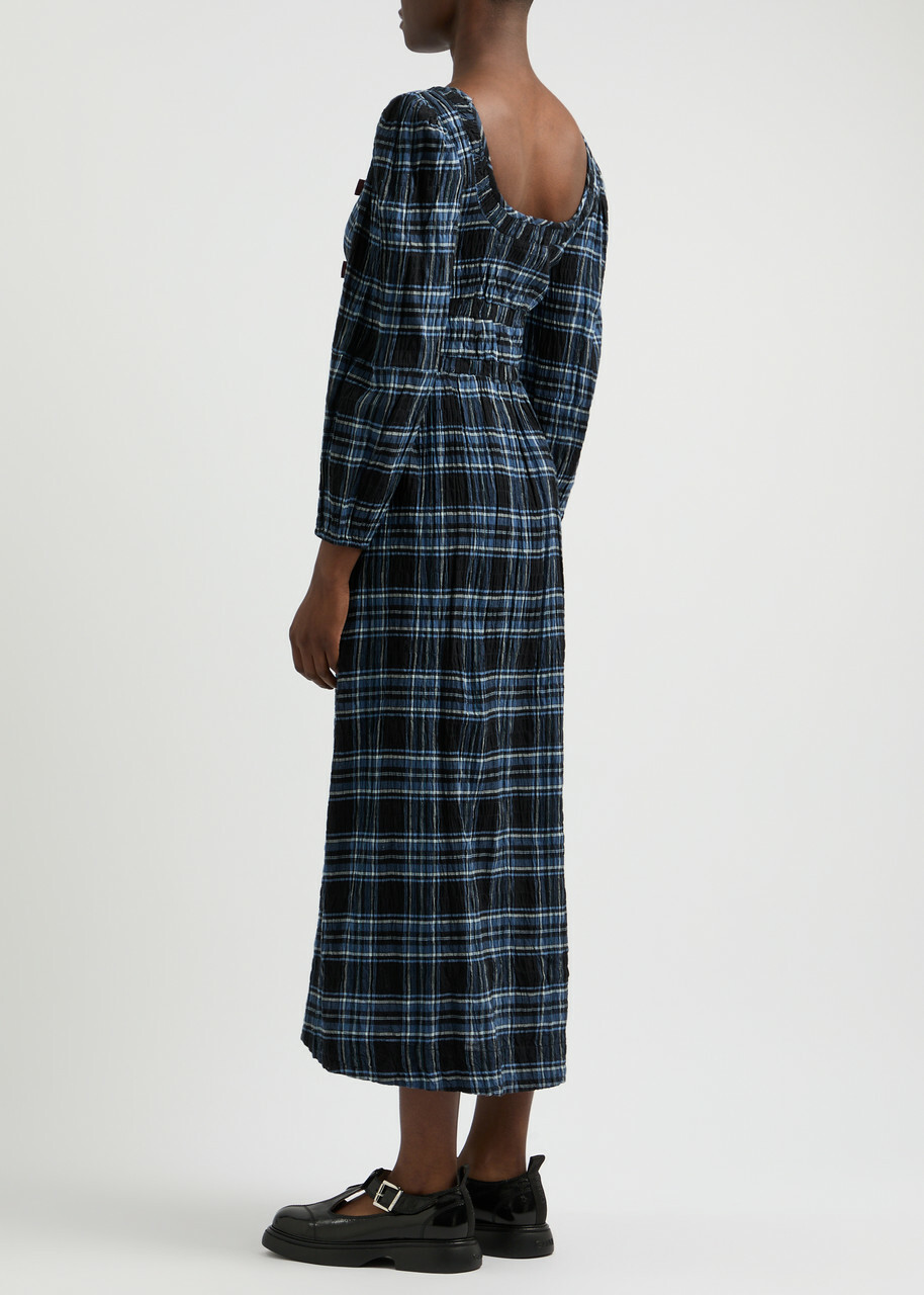 Damson Madder Dakota Checked Seersucker Midi Dress Blue Damson Madder