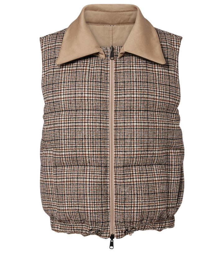 Photo: Brunello Cucinelli Checked leather-trimmed down vest