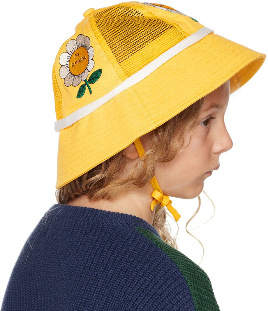Mini Rodini Kids Yellow Mr. Flower Sun Hat Mini Rodini