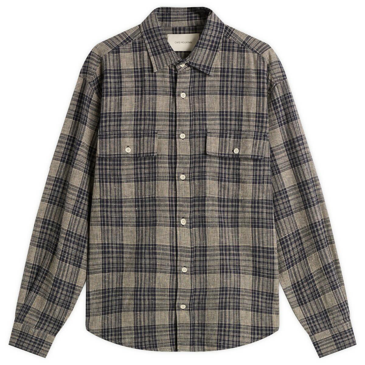 Café Mountain Men's Double Pocket Heritage Shirt in Navy Slub Check