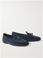 Rubinacci - Marphy Leather-Trimmed Velour Tasselled Loafers - Blue