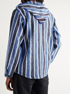 MONITALY - Baja Striped Linen and Cotton-Blend Hoodie - Blue - XL