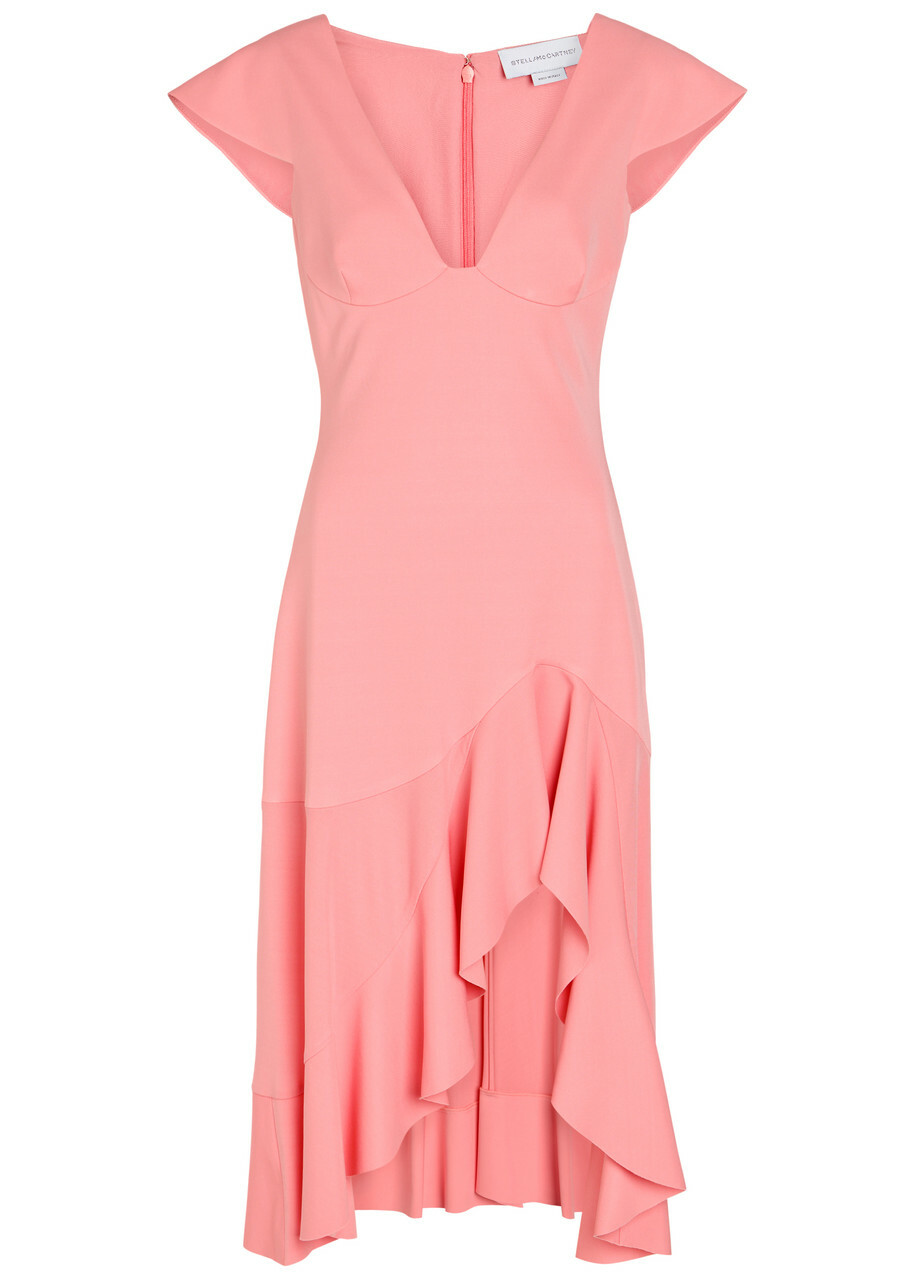 Stella Mccartney Frill Asymmetric Woven Midi Dress Light Pink