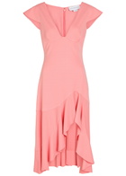 Stella Mccartney Frill Asymmetric Woven Midi Dress Light Pink