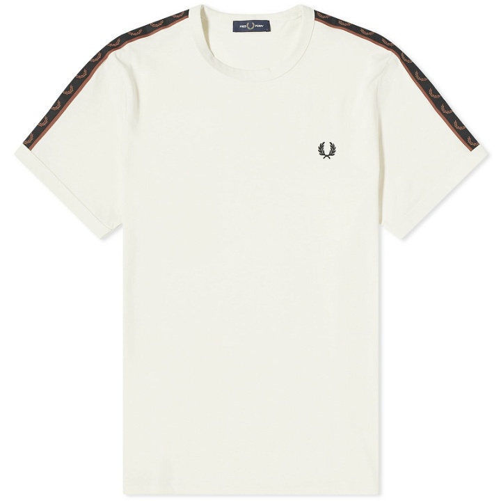 Photo: Fred Perry Men's Contrast Tape Ringer T-Shirt in Ecru/Whisky Brown