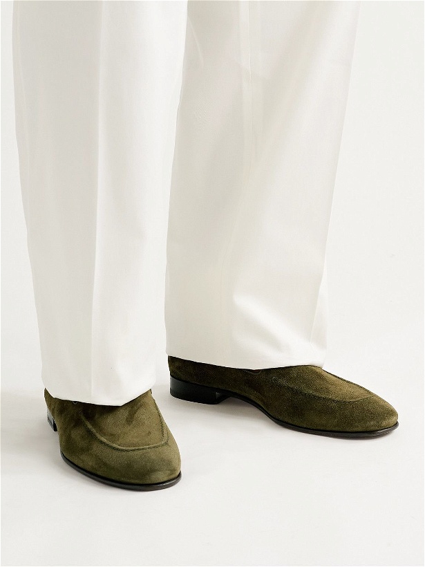 Photo: Manolo Blahnik - Truro Leather-Trimmed Suede Loafers - Green