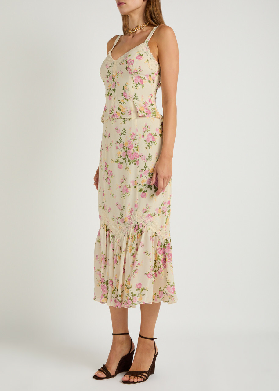 Reformation Sarita Floral Georgette top and Midi Skirt set Pink