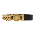 Versace Black and Gold Leather Medusa Bracelet