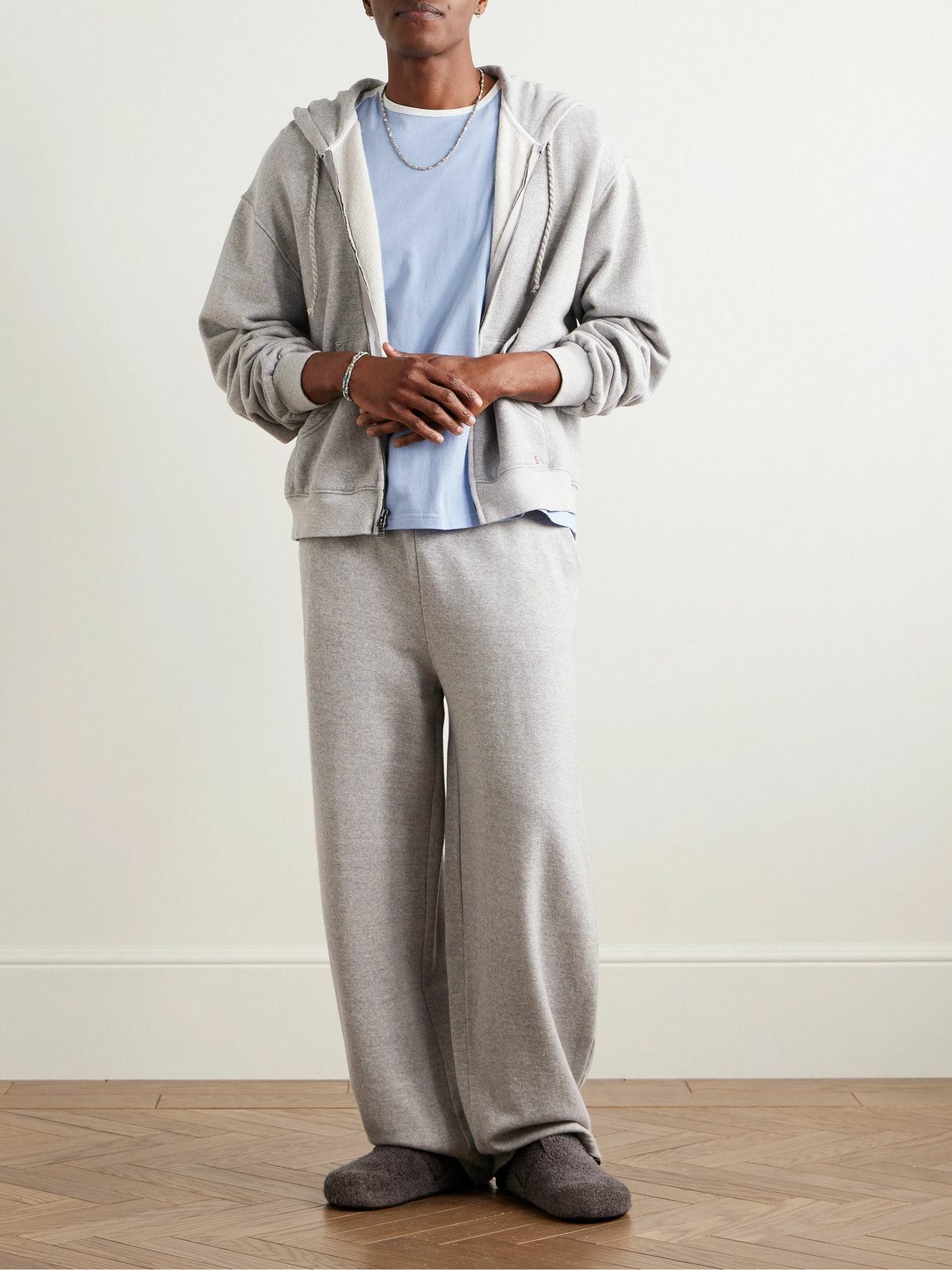 The Elder Statesman - Daily Wide-Leg Cotton and Cashmere-Blend Jersey Sweatpants - Gray